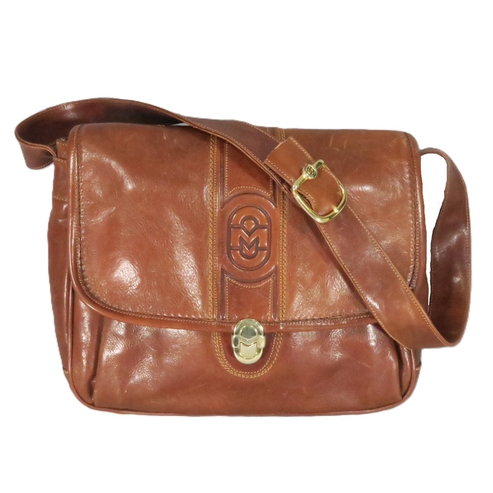 Marino Orlandi Italian Leather Messenger Bag Brown Crossbody Satchel Italian 90s